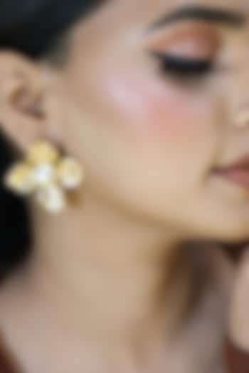Gold Finish Pearl Handcrafted Stud Earrings by KRAFTSMITHS at Pernia's Pop Up Shop