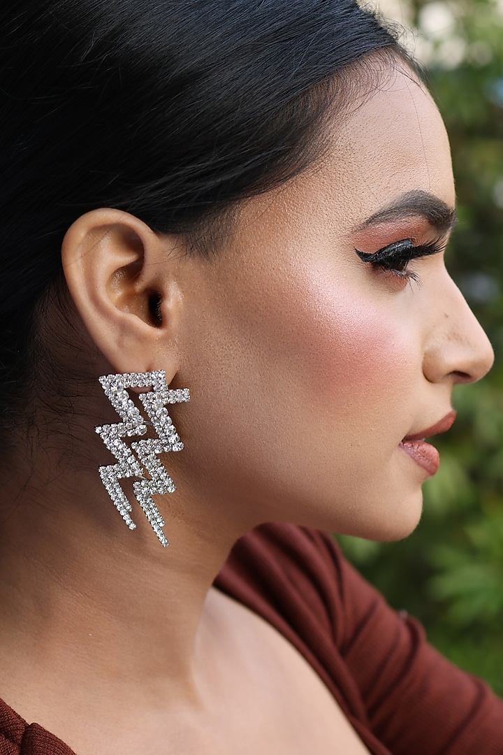 Silver Finish Blingy Thunder Handcrafted Earrings by KRAFTSMITHS at Pernia's Pop Up Shop