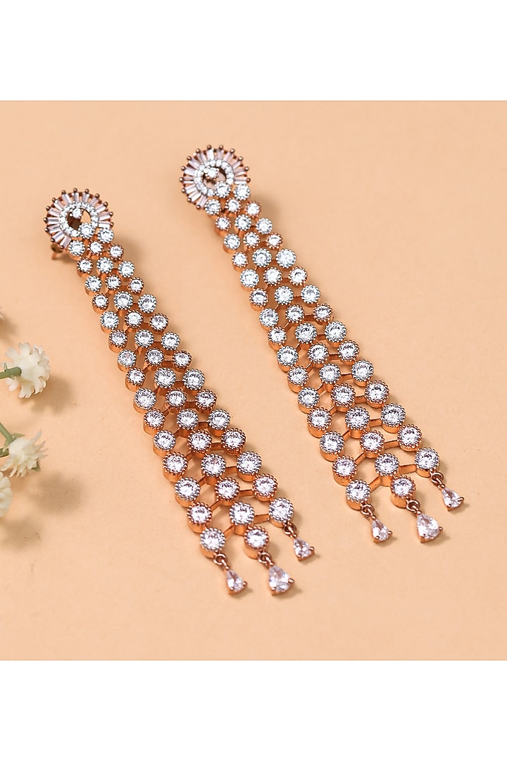 Rose Gold Finish Cubic Zirconia Dangler Earrings by KRAFTSMITHS at Pernia's Pop Up Shop