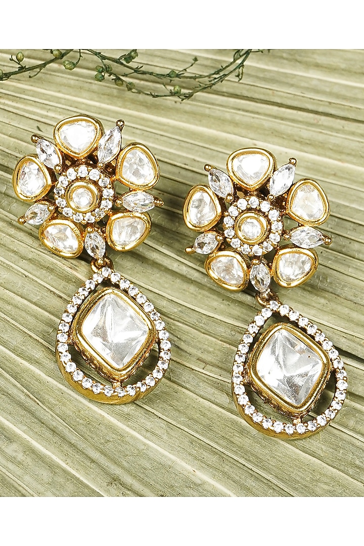 Gold Finish Kundan Polki Earrings by KRAFTSMITHS at Pernia's Pop Up Shop