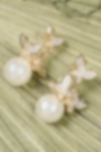 Gold Finish Pearl Butterfly Stud Earrings by KRAFTSMITHS at Pernia's Pop Up Shop