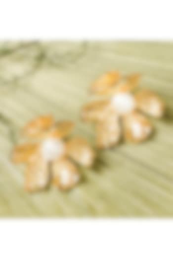 Gold Finish Pearl Stud Earrings by KRAFTSMITHS at Pernia's Pop Up Shop