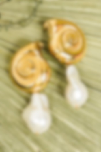 Gold Finish Pearl Drop Earrings by KRAFTSMITHS at Pernia's Pop Up Shop