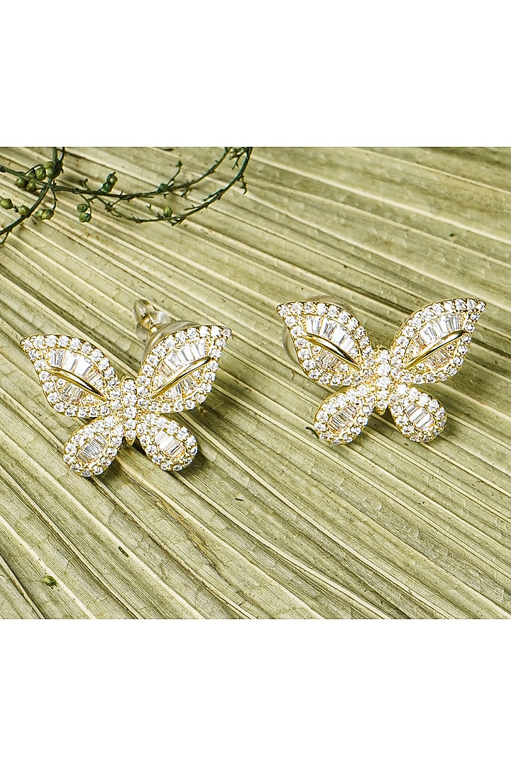 Gold Finish Cubic Zirconia Earrings by KRAFTSMITHS at Pernia's Pop Up Shop