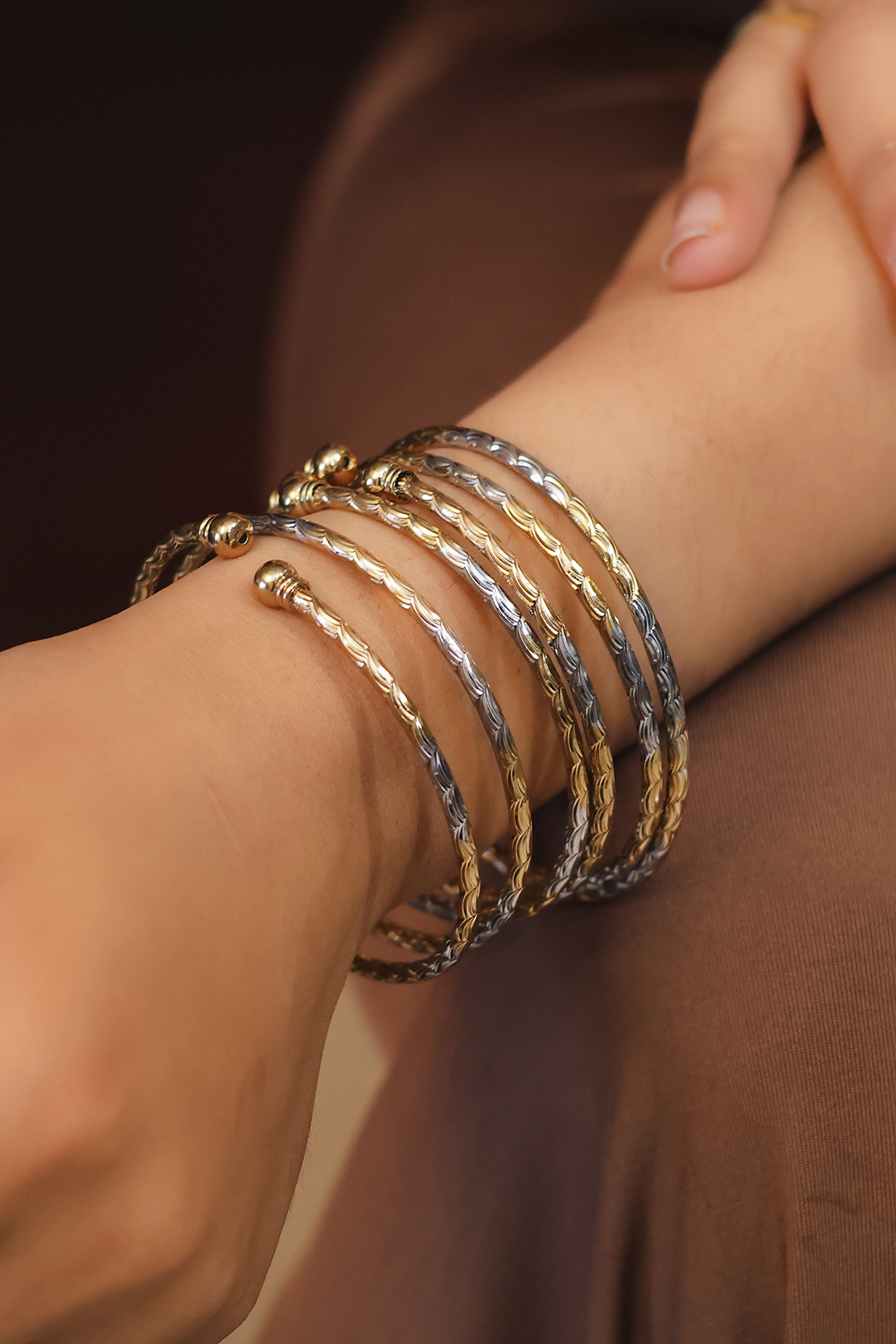 Gold Finish Handcrafted Bangles (Set Of 6) by KRAFTSMITHS at Pernia's Pop Up Shop