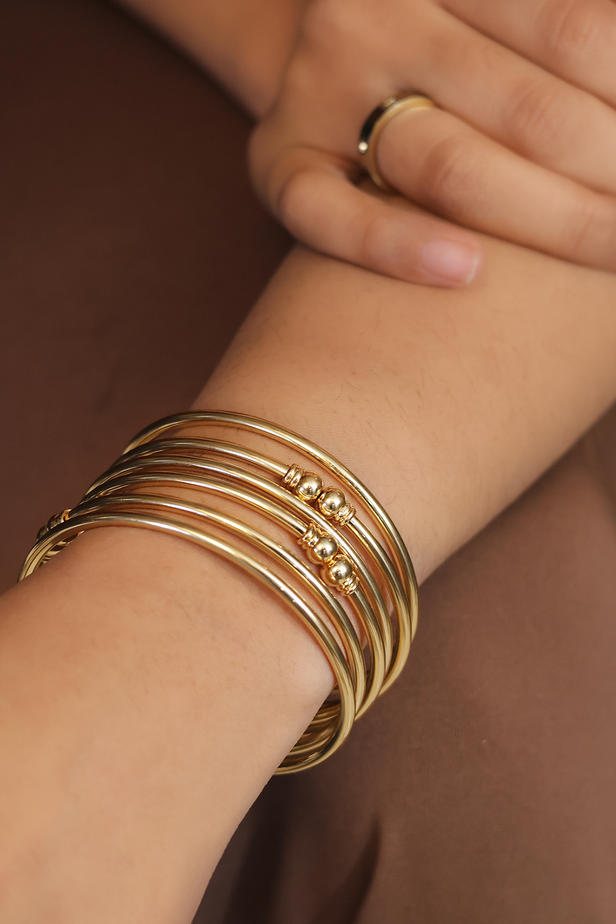 Gold Finish Handcrafted Openable Bangles (Set Of 6) by KRAFTSMITHS at Pernia's Pop Up Shop