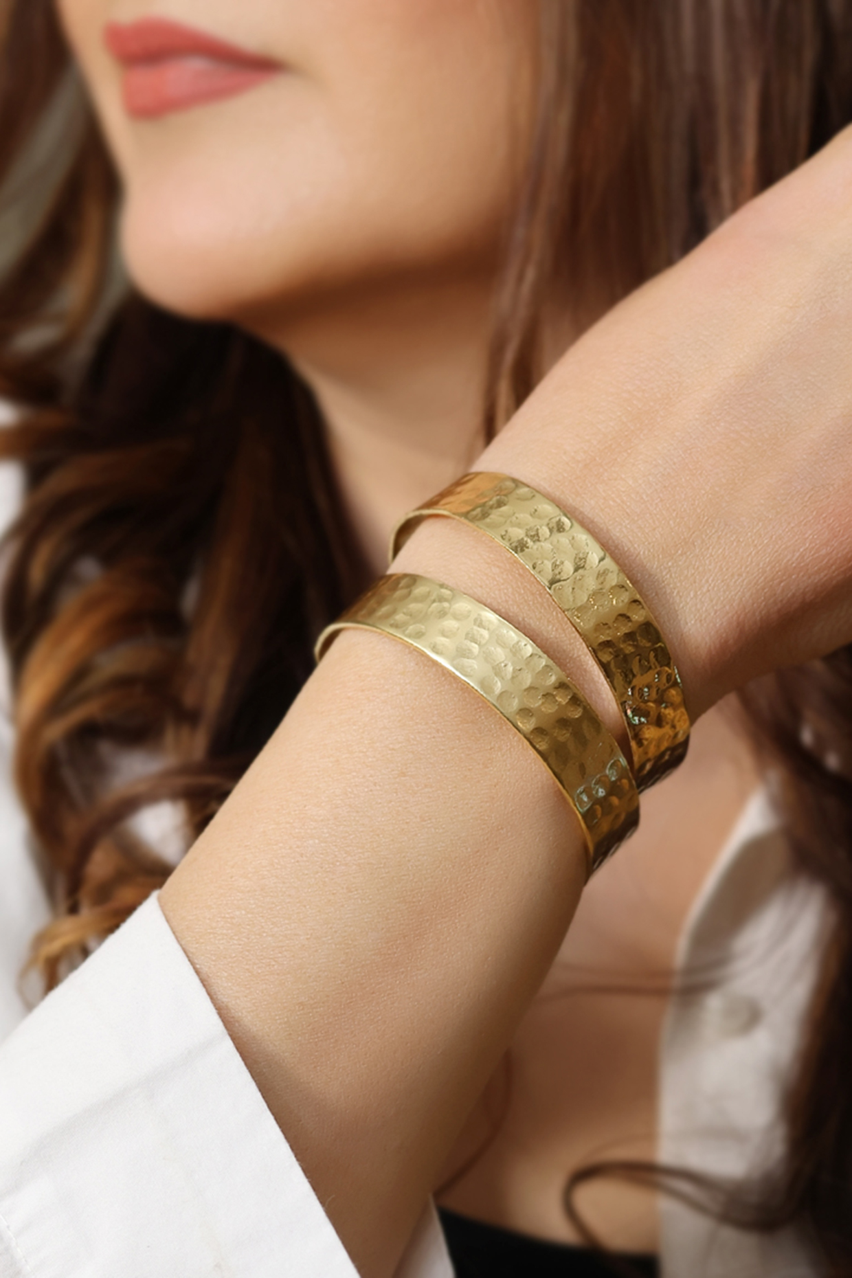 Gold Finish Handbeated Bangles (Set Of 2) by KRAFTSMITHS at Pernia's Pop Up Shop