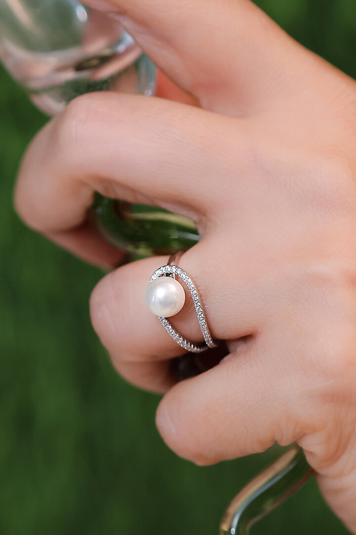 Silver Finish Pearl Ring by KRAFTSMITHS at Pernia's Pop Up Shop