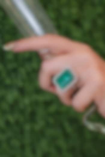 Silver Finish American Diamond & Emerald Stone Ring by KRAFTSMITHS at Pernia's Pop Up Shop