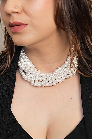 White Finish Pearl Handcrafted Choker Necklace by KRAFTSMITHS