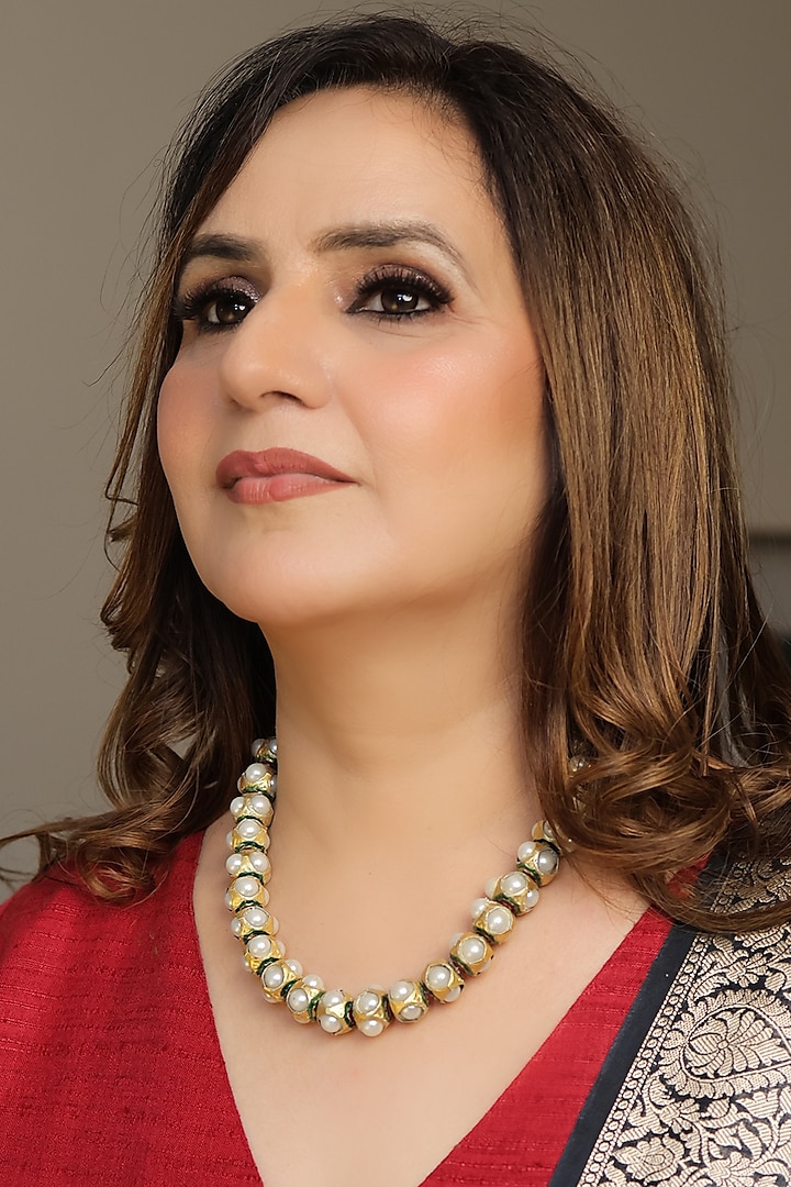 Gold Finish Pearl Handcrafted Necklace by KRAFTSMITHS at Pernia's Pop Up Shop