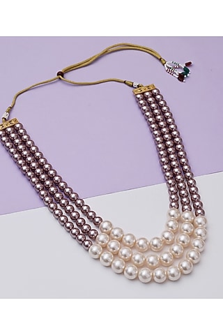Rose Gold Finish Pearl Handcrafted Layered Necklace by KRAFTSMITHS