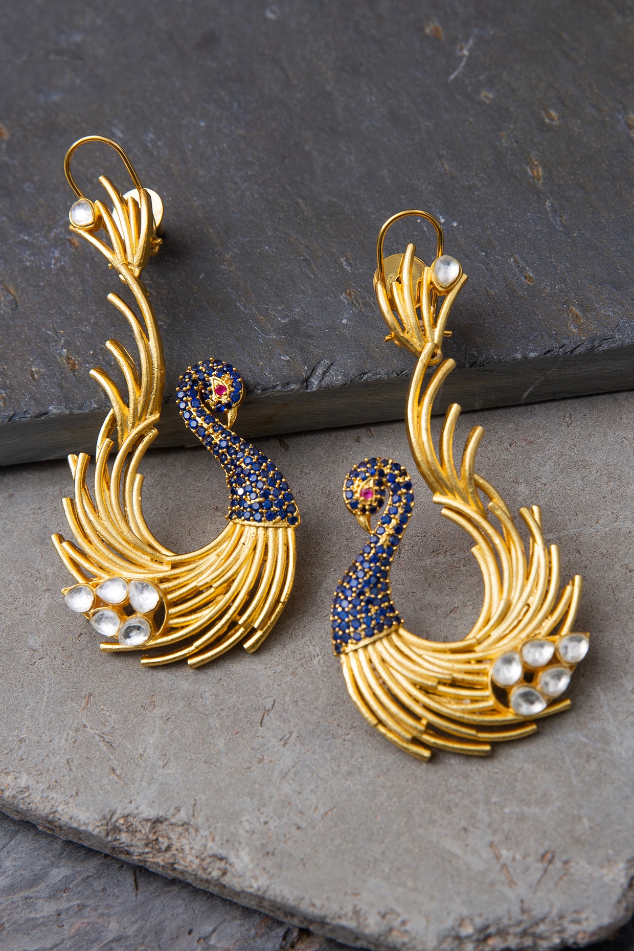 Kriaa Blue Meenakari Pearl Gold Plated Peacock Earrings