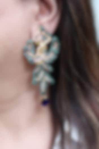 Gold Finish Blue & Green Stone Juliette Earrings by KRAFTSMITHS