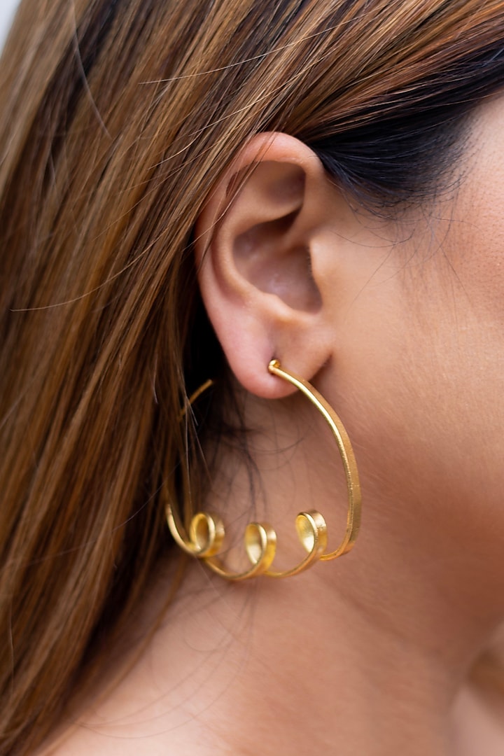 Gold Finish Handcrafted Twisted Hoop Earrings by KRAFTSMITHS