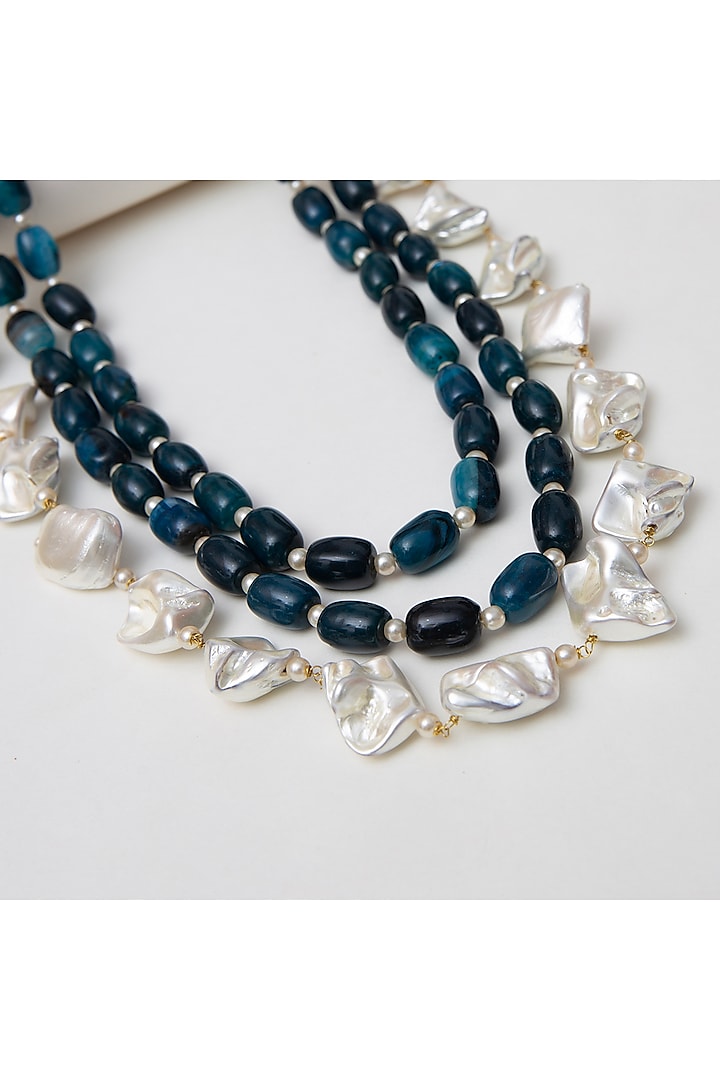 Blue & White Beaded Layered Necklace by KRAFTSMITHS