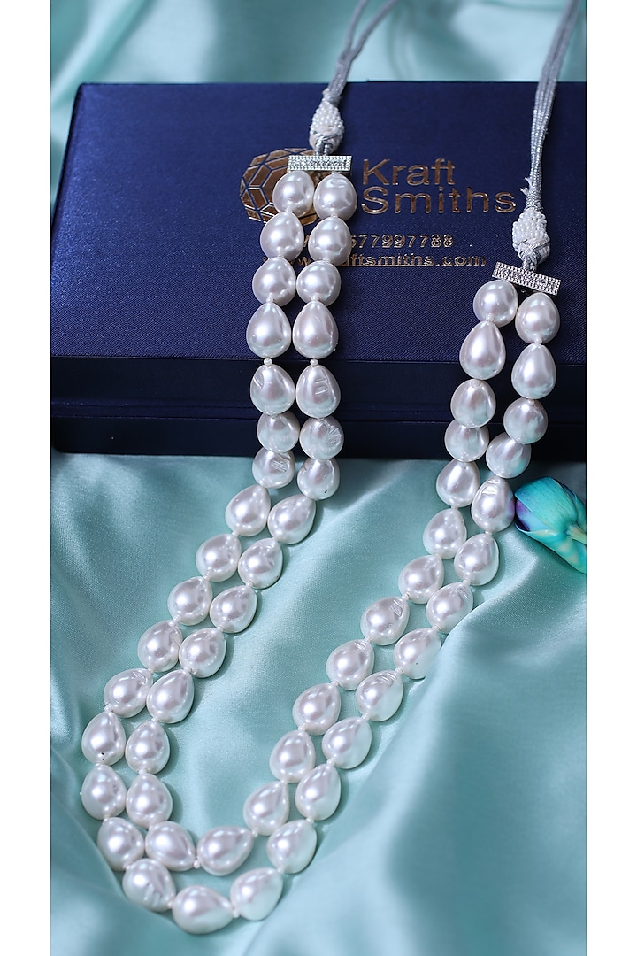 White Finish Pearl Double Necklace by KRAFTSMITHS