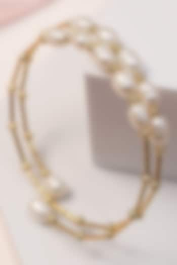 Gold Finish Pearl Handcrafted Openable Bracelet by KRAFTSMITHS at Pernia's Pop Up Shop