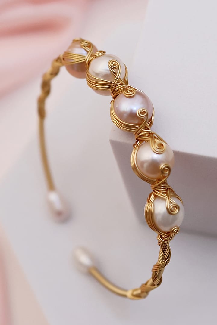 Gold Finish Pearl Handcrafted Adjustable Bracelet by KRAFTSMITHS at Pernia's Pop Up Shop