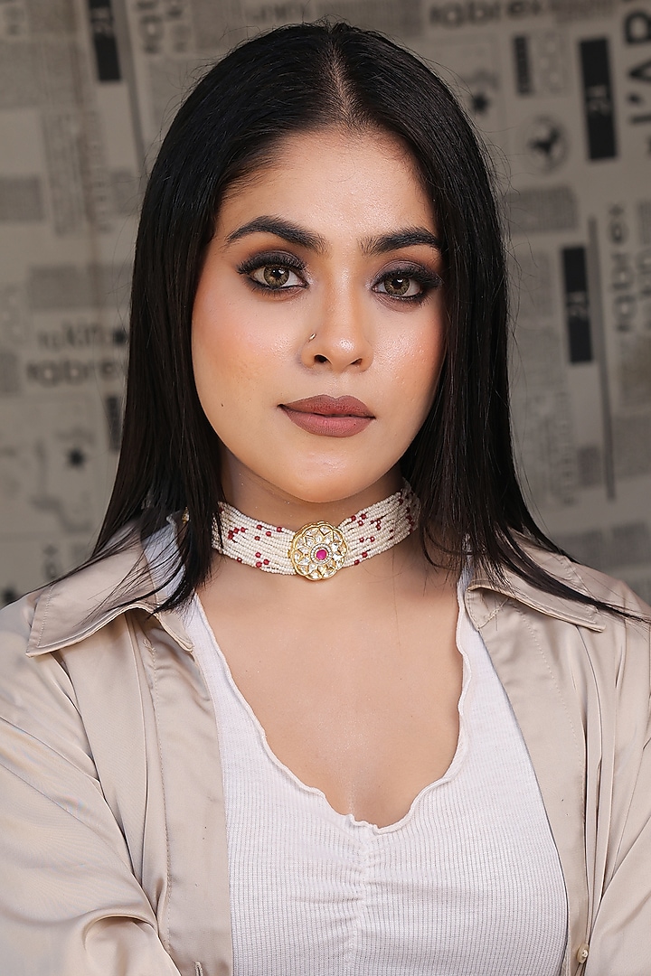 Gold Finish Ruby Handmade Choker Necklace by KRAFTSMITHS at Pernia's Pop Up Shop