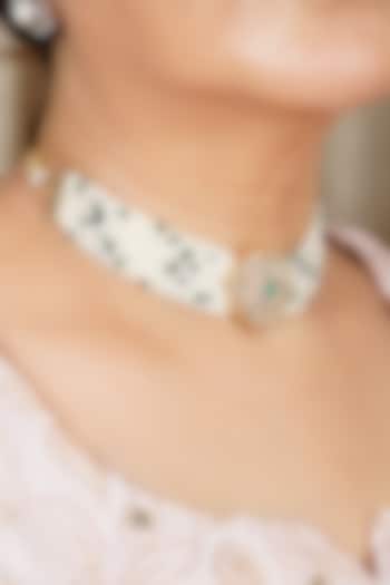 Gold Finish Green Kundan Polki Handmade Choker Necklace by KRAFTSMITHS at Pernia's Pop Up Shop