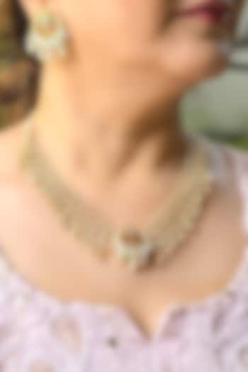 Gold Finish Kundan Polki Handmade Necklace Set by KRAFTSMITHS at Pernia's Pop Up Shop