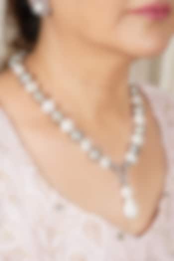 Silver Finish White & Grey Pearl Necklace by KRAFTSMITHS at Pernia's Pop Up Shop