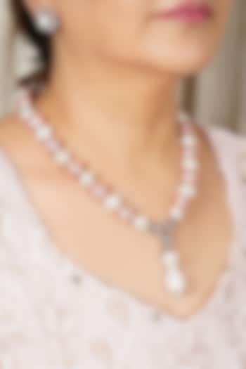 Silver Finish White & Pink Pearl Necklace by KRAFTSMITHS at Pernia's Pop Up Shop