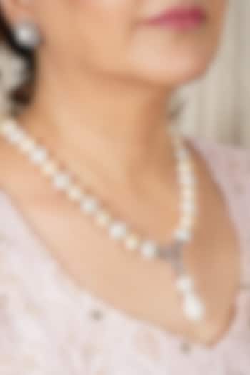 Silver Finish White & Yellow Pearl Necklace by KRAFTSMITHS at Pernia's Pop Up Shop