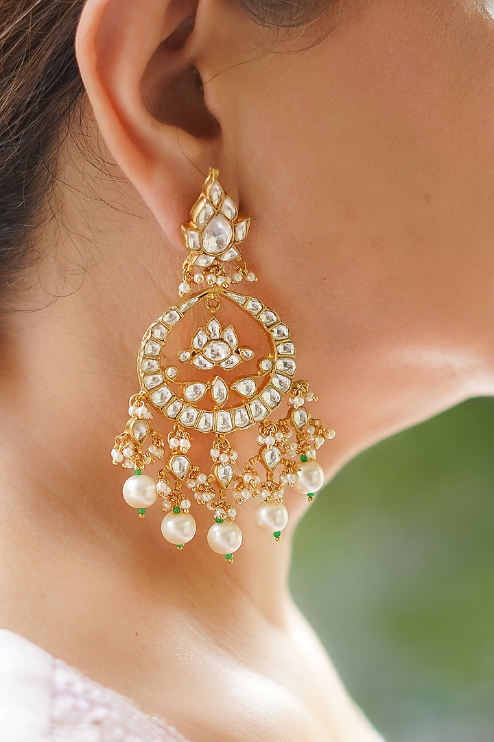 Gold Finish Stone Chandbali Earrings by KRAFTSMITHS at Pernia's Pop Up Shop