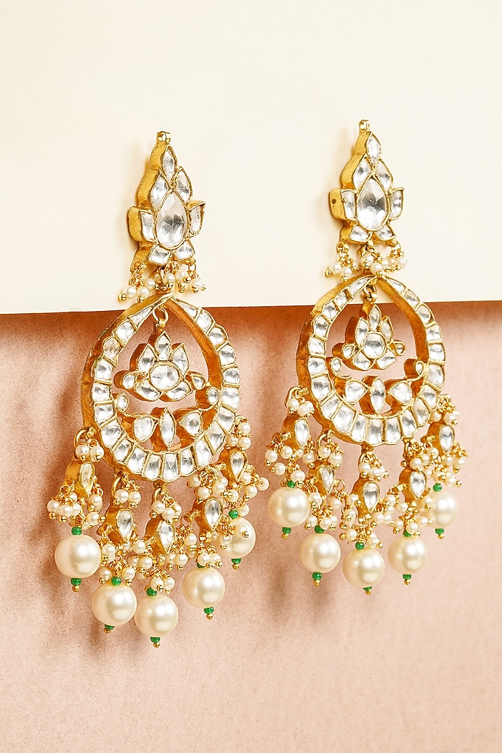 Gold Finish Stone Chandbali Earrings by KRAFTSMITHS at Pernia's Pop Up Shop