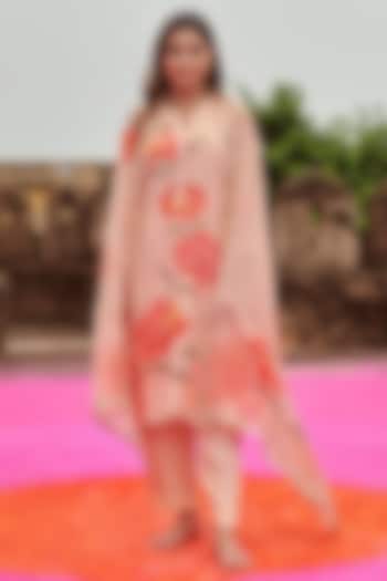Cream Crepe Floral Printed Kurta Set by Karaj Jaipur at Pernia's Pop Up Shop
