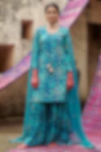 Firozi Chinon Floral Printed Gharara Set by Karaj Jaipur at Pernia's Pop Up Shop