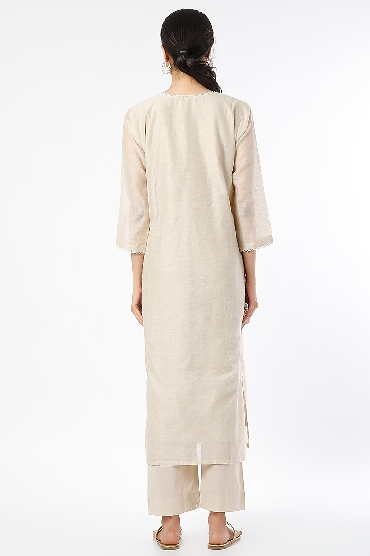 Beige Embroidered Kurta Set by Karaj Jaipur at Pernia's Pop Up Shop