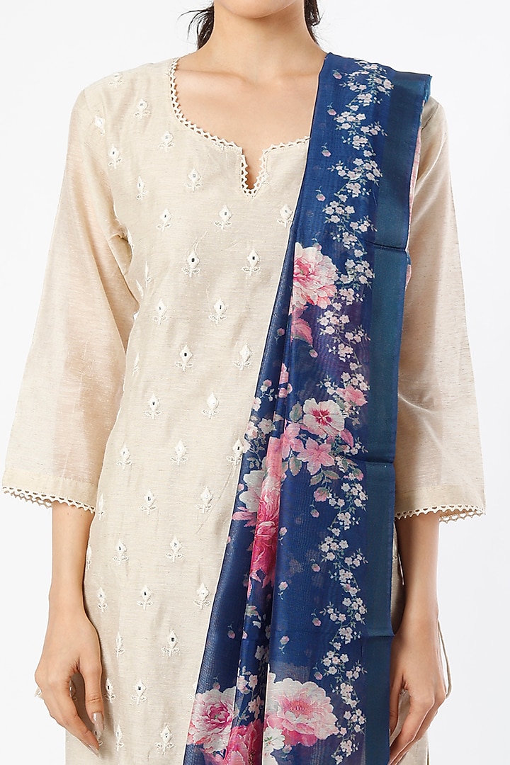 Beige Embroidered Kurta Set by Karaj Jaipur at Pernia's Pop Up Shop