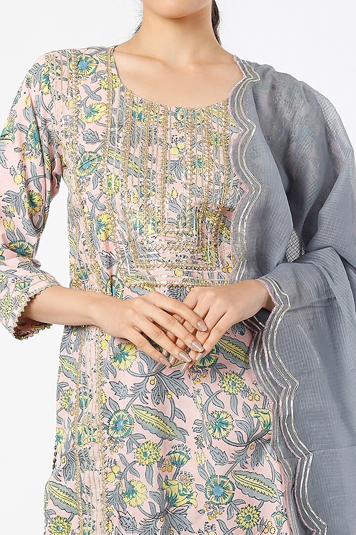 Grey Cotton Sharara Set by Karaj Jaipur at Pernia's Pop Up Shop