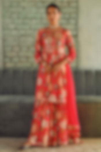 Hot Pink Muslin Printed Sharara Set by Karaj Jaipur at Pernia's Pop Up Shop