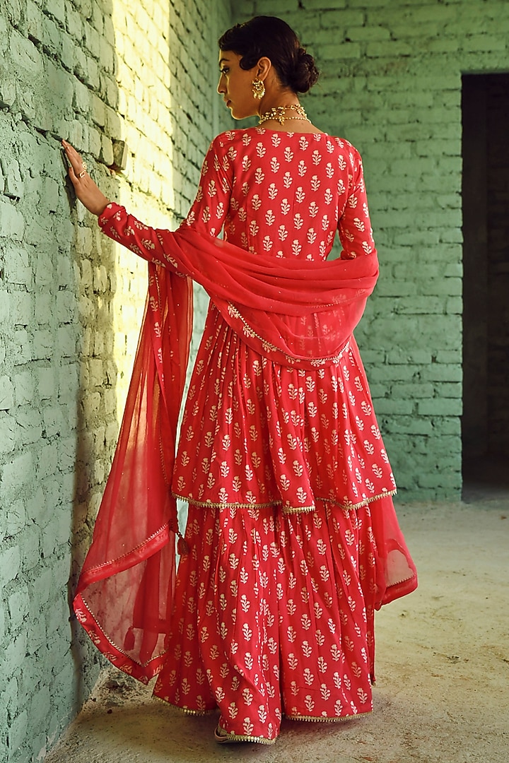 Pink Muslin Printed Sharara Set by Karaj Jaipur at Pernia's Pop Up Shop
