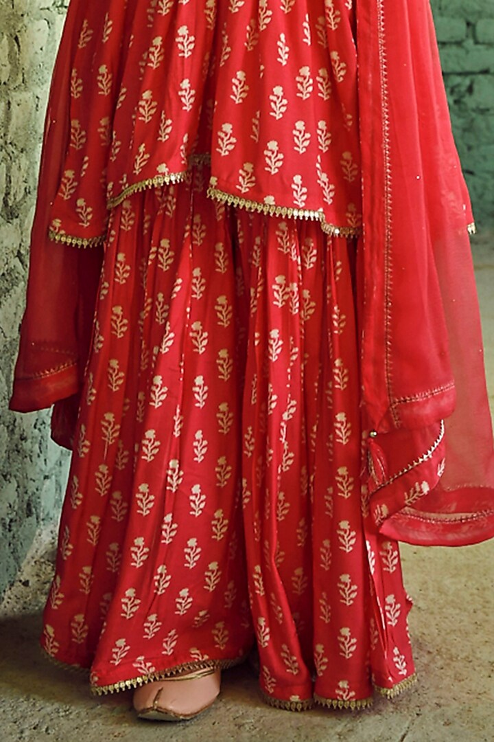 Pink Muslin Printed Sharara Set by Karaj Jaipur at Pernia's Pop Up Shop