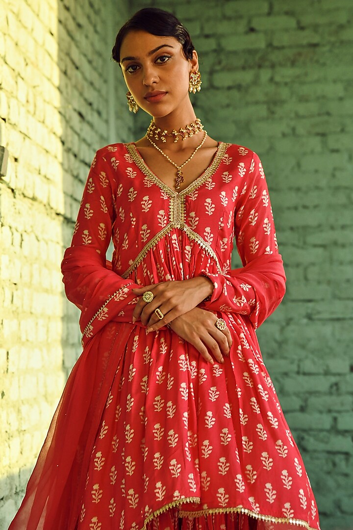 Pink Muslin Printed Sharara Set by Karaj Jaipur at Pernia's Pop Up Shop