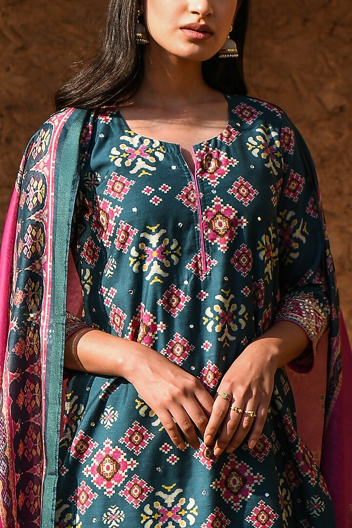 Teal Green Digital Printed Kurta Set by Karaj Jaipur at Pernia's Pop Up Shop