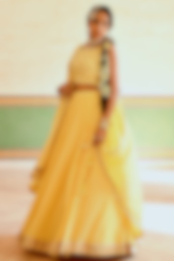 Yellow Cotton Crepe Skirt Set by Karaj Jaipur at Pernia's Pop Up Shop