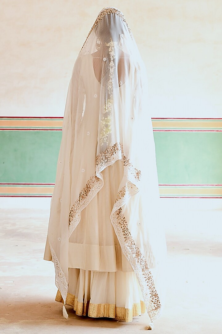 Cream Chanderi Embroidered Party Wear Anarkali Set by Karaj Jaipur at Pernia's Pop Up Shop