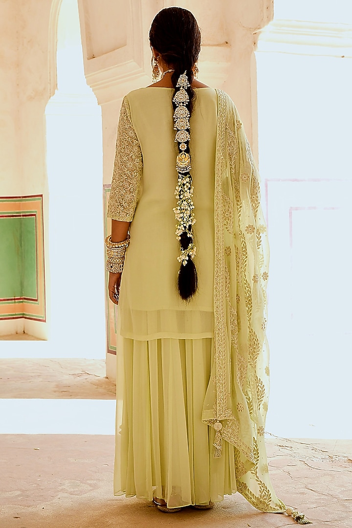 Pista Green Georgette Gharara Set by Karaj Jaipur at Pernia's Pop Up Shop