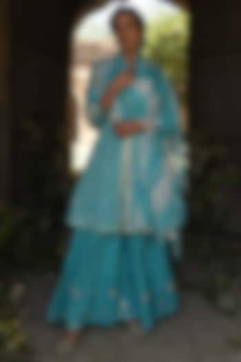 Firozi Leheriya Printed Sharara Set by Karaj Jaipur