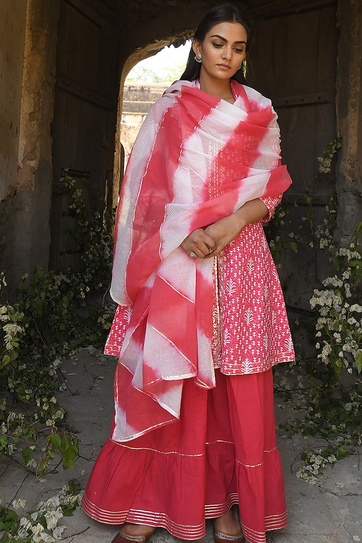 Pink Leheriya Printed Sharara Set by Karaj Jaipur