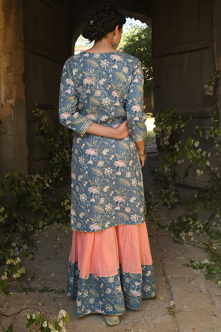 Blue Block Printed Sharara Set by Karaj Jaipur at Pernia's Pop Up Shop