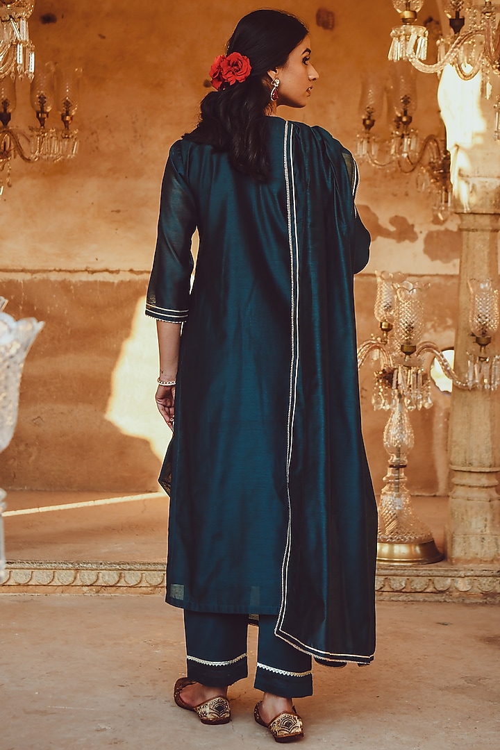 Teal Green Gota Patti Embroidered Kurta Set by Karaj Jaipur at Pernia's Pop Up Shop