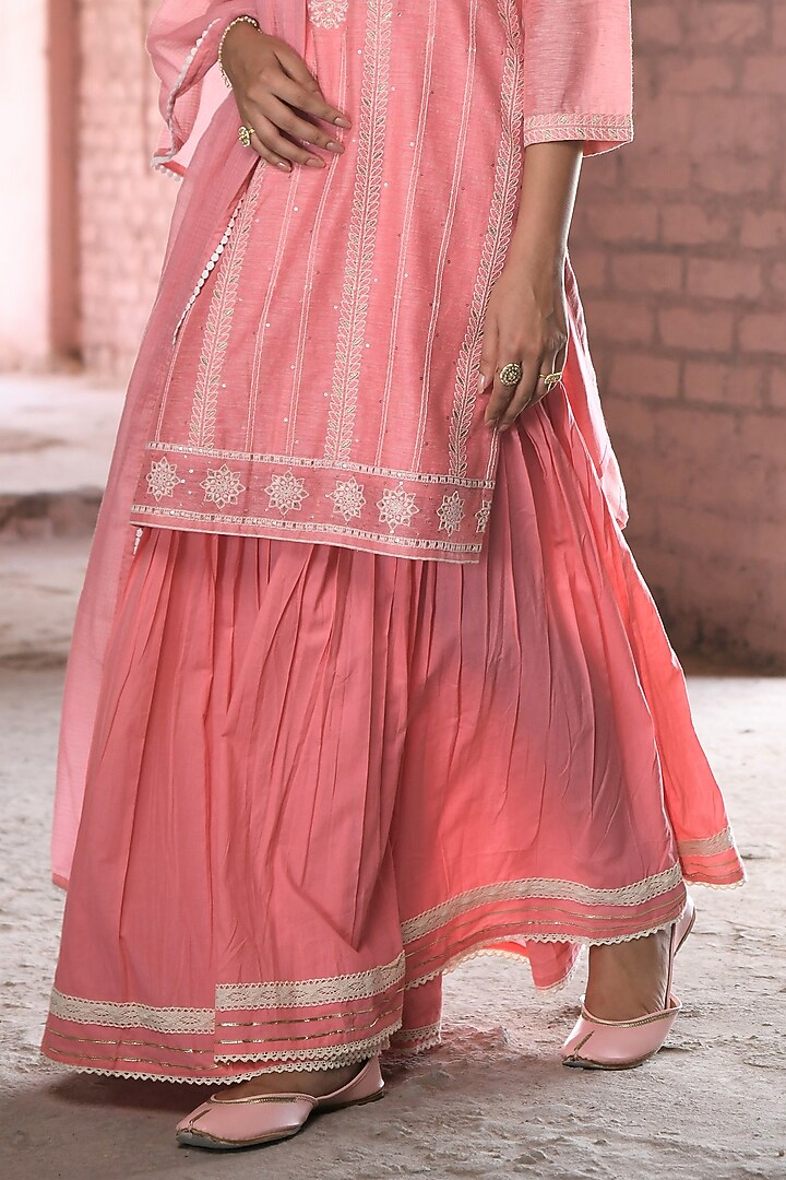 Pink Cotton Embroidered Sharara Set by Karaj Jaipur at Pernia's Pop Up Shop