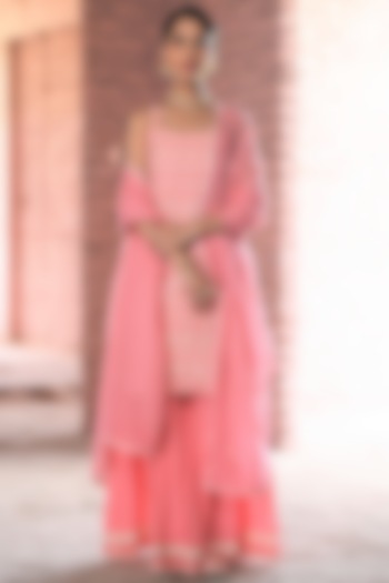 Pink Cotton Embroidered Sharara Set by Karaj Jaipur at Pernia's Pop Up Shop